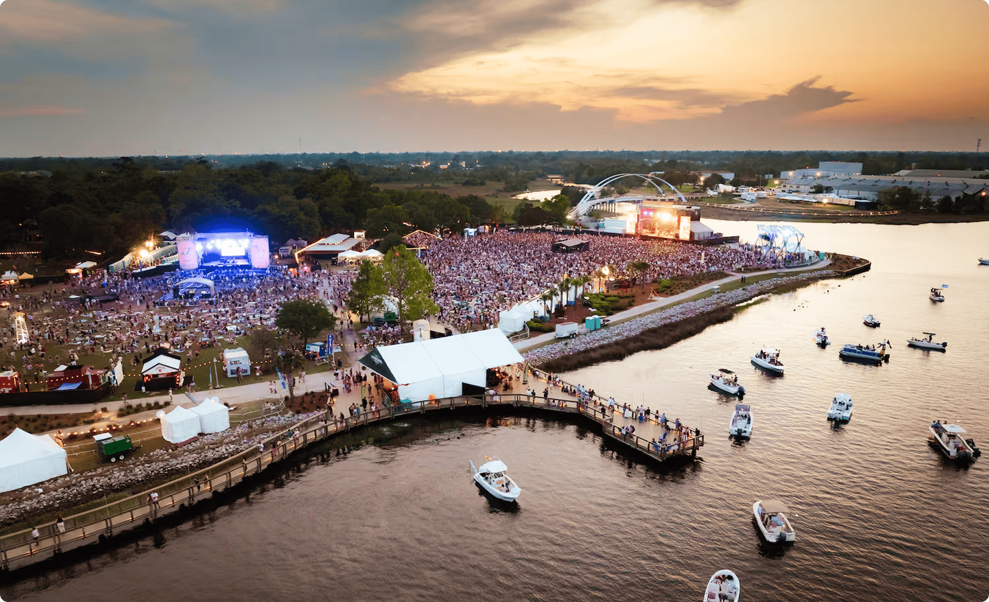 Dueling stages over the Cooper River at High Water Festival in North Charleston, South Carolina
