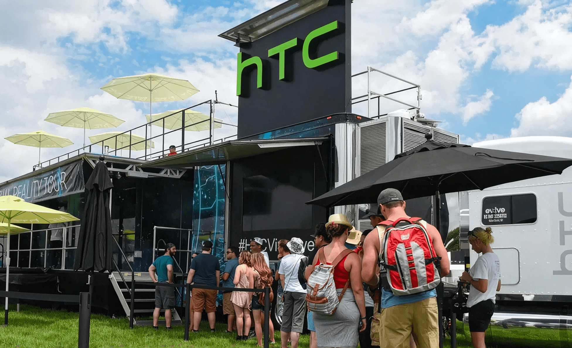 HTC Vive virtual reality activation at Forecastle Festival with fans lining up